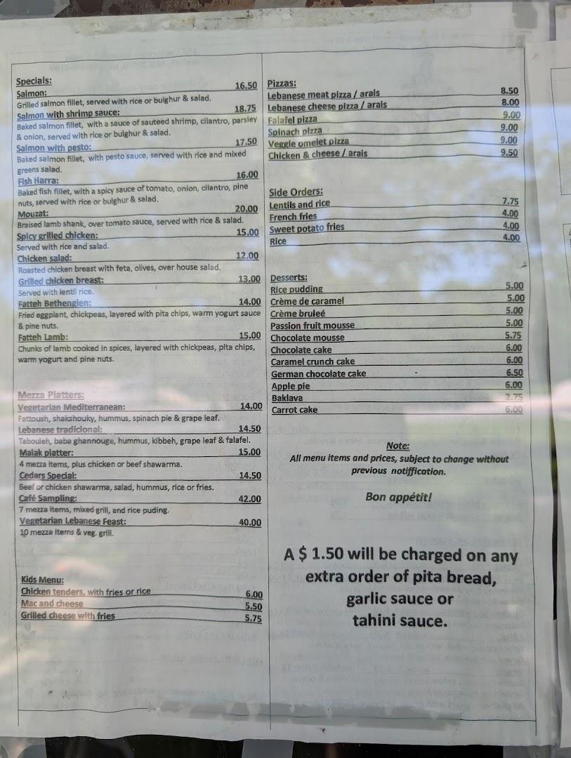 Cedars of Lebanon Menu image 1